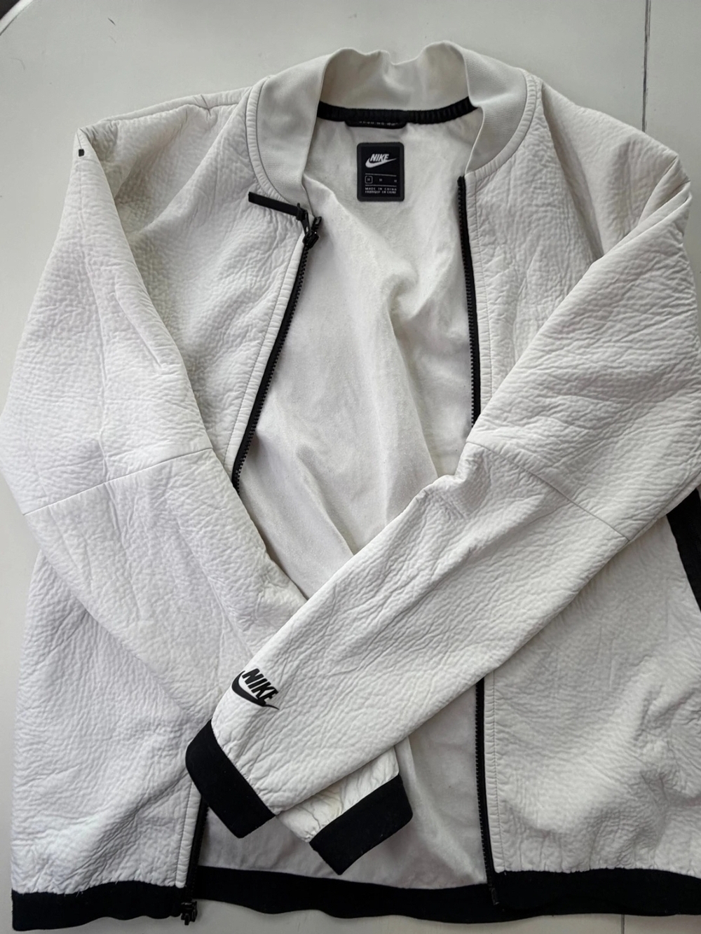 Nike White Bomber Jacket with Black Trim Mens Medium